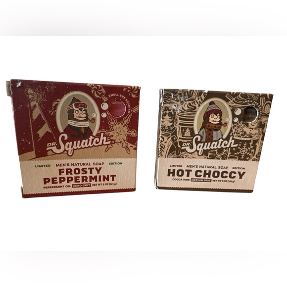 2 Pack Dr. Squatch Frosty Peppermint/Hot Choccy Men's Natural Soap Limited Ed - Picture 1 of 5